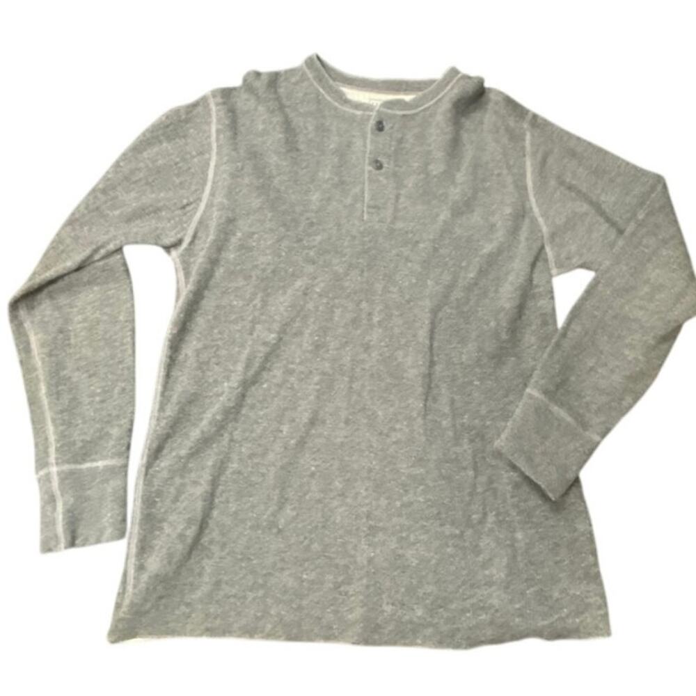 LL Bean Men’s Henley Shirt Gray L Thermal Wool Cotton Nylon Blend Cotton Lined